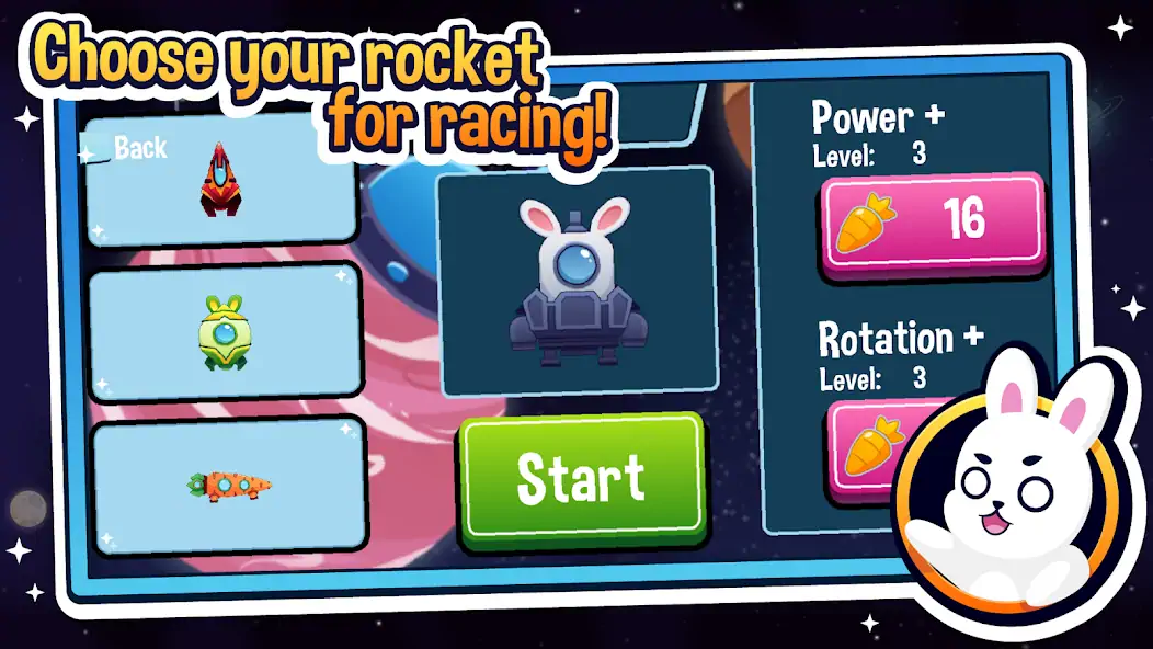 Download Rabbit Rocket Racing [MOD, Unlimited coins] + Hack [MOD, Menu] for Android