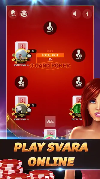 Download Svara - 3 Card Poker Card Game [MOD, Unlimited money] + Hack [MOD, Menu] for Android