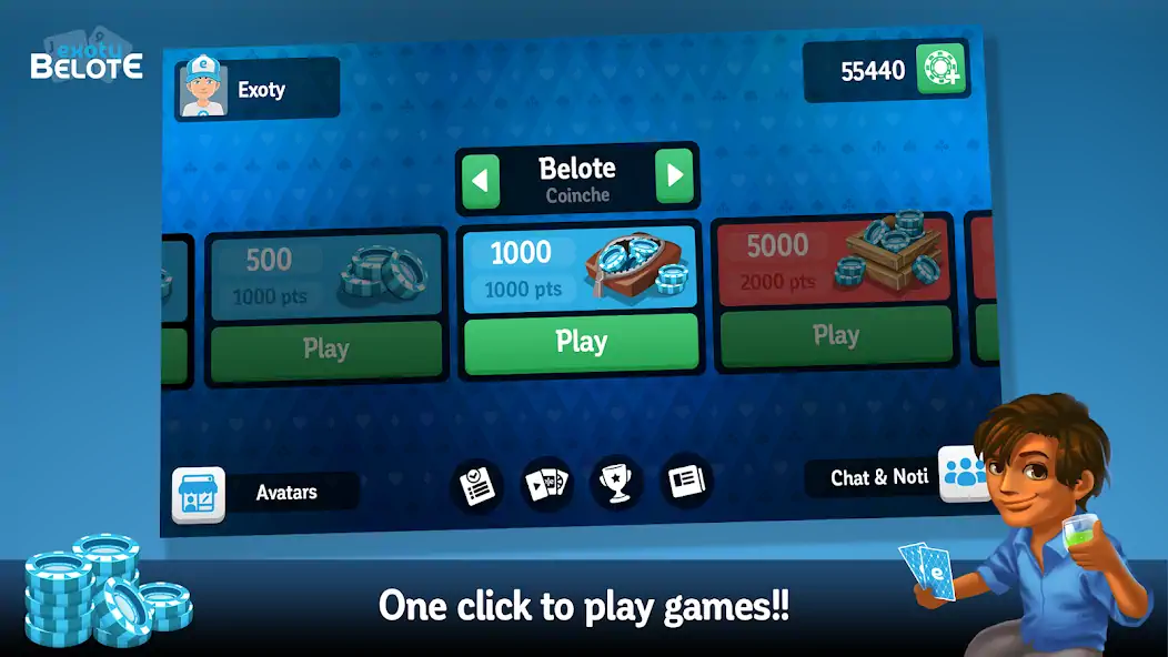 Download Exoty Online Belote & Coinche [MOD, Unlimited money/coins] + Hack [MOD, Menu] for Android
