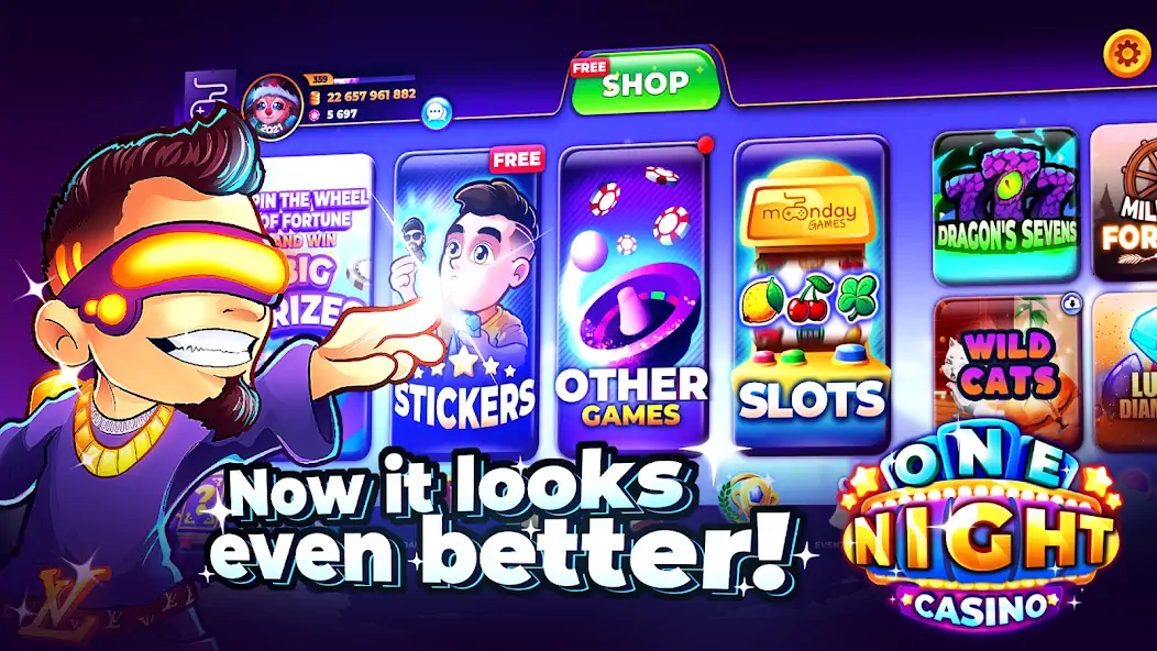 Download One Night Casino - Slots 777 [MOD, Unlimited money/gems] + Hack [MOD, Menu] for Android