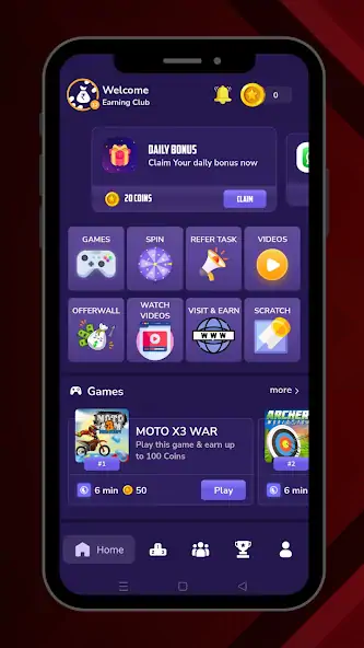 Download Earning Club Daily Coin Reward [MOD, Unlimited money/gems] + Hack [MOD, Menu] for Android