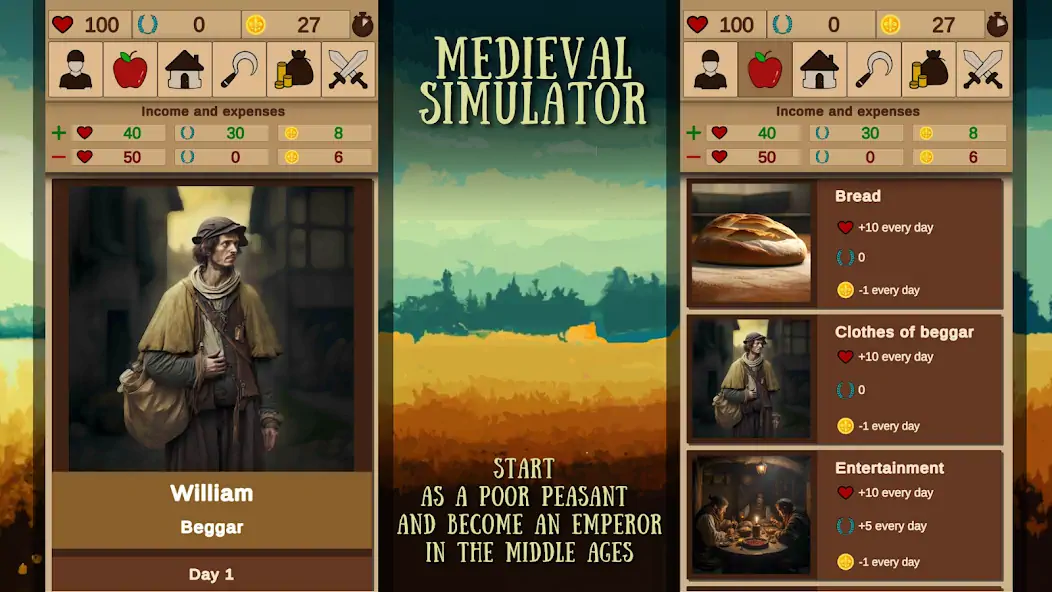 Download Medieval simulator [MOD, Unlimited money] + Hack [MOD, Menu] for Android