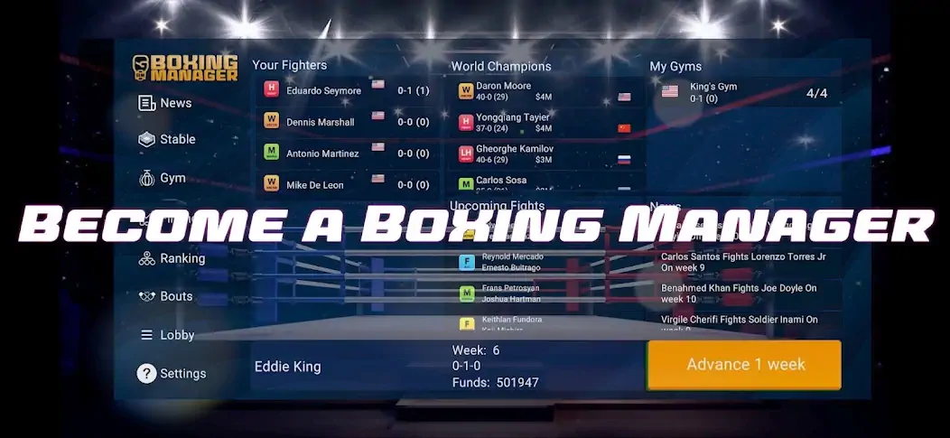 Download Boxing Manager [MOD, Unlimited money] + Hack [MOD, Menu] for Android